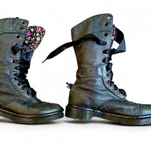 Dr Martens Triumph 12107 Boots Leather Grey Black Floral Combat Womens 8